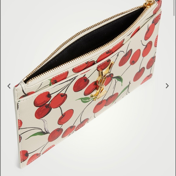 YSL Monogram Leather Pouch In Cherry Print - Picture 7 of 9